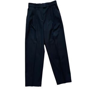 H&M Black Straight Leg Pleated Dress Pants, High Waist, Elastic Back, Size 6